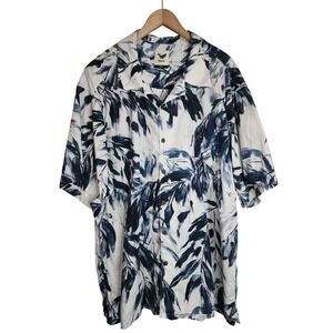 Yiume Shirt Men's XXXL Hawaiian Button Up‎ Short Sleeve Blue White